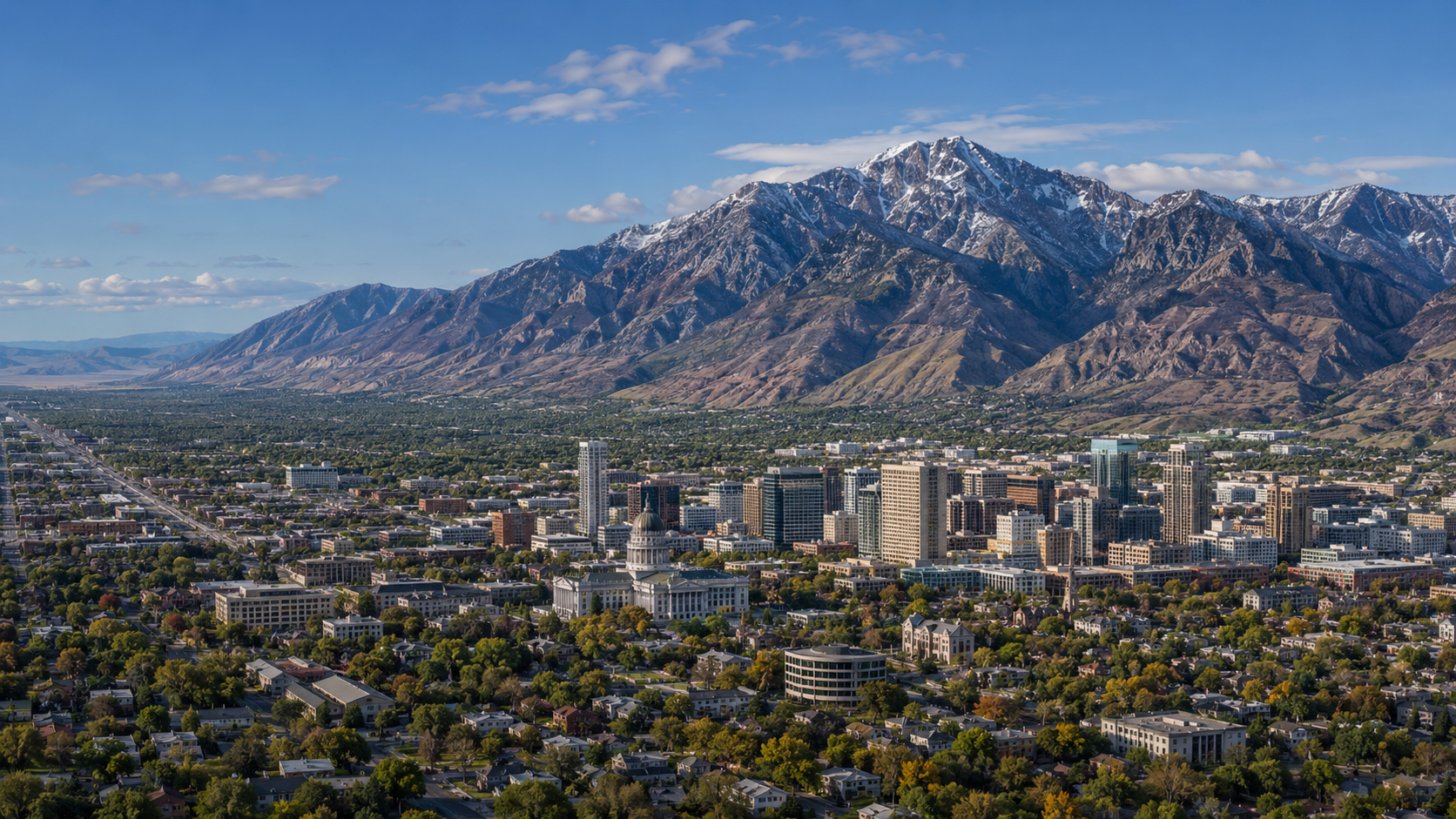 Salt Lake City skyline with Wasatch mountains - exterior cleaning across Salt Lake County, Utah